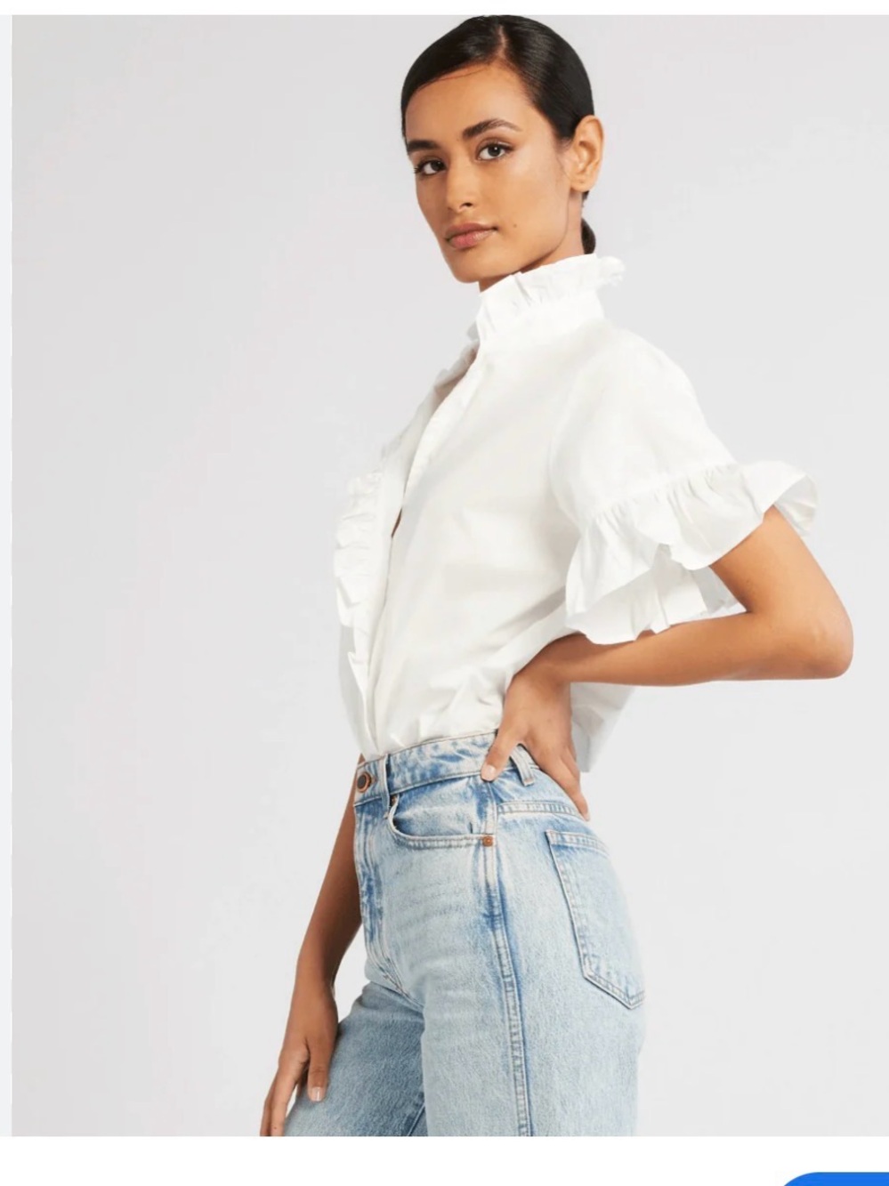 MILLE  Vanessa Cotton Bell Sleeve Ruffle White Top. Size S